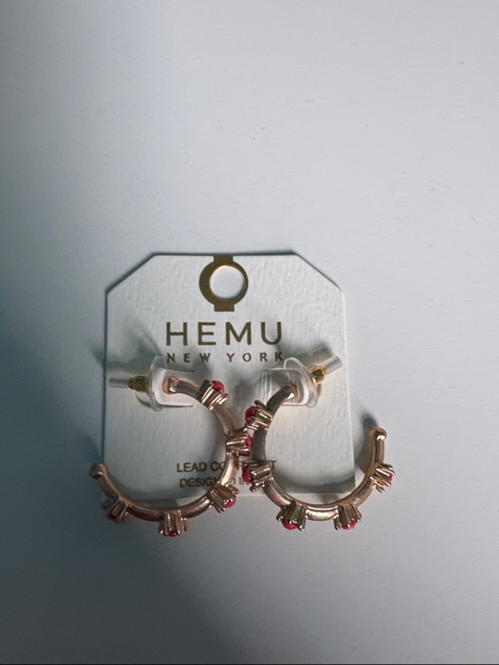 Rose Gold Hoop Earrings with Pink Stones